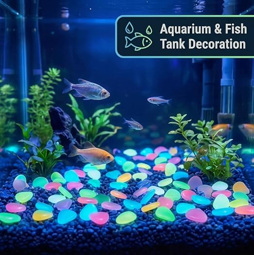 Glow Colorful in the Dark Garden Rocks – Night Guide Stones for Yard, Walkways, Fish Tanks & Landscaping, Luminous Outdoor Decorative Pebbles for Aquarium, Pathway, and Garden Decor (400, Blue)
