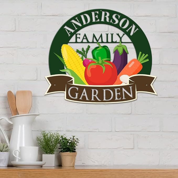 MeMate Vegetable Garden Sign, Personalized Metal Signs, Garden Sign to Personalize, Customized Name Wall Art for Garden Outdoor Decor, Outdoor Plaque Large Sign for Potting Shed, She Shed
