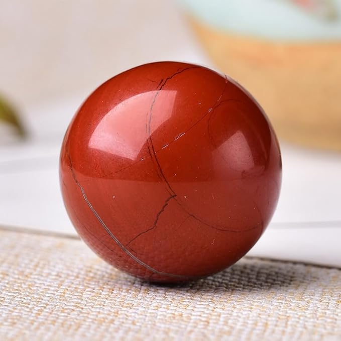 2.4-2.8 inch Natural Red Jasper Crystal Ball with Stand, Hand Polished Quartz Stone Orb, Reiki Healing Mineral Sphere, Energy Balancing Degaussing Stone, Home Office Desktop Ornament