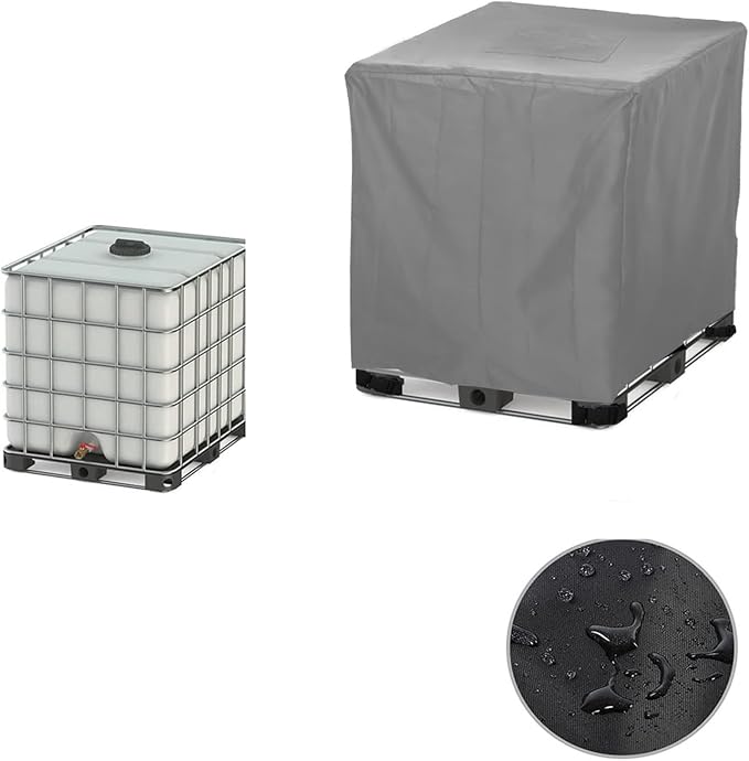 IBC Tote Cover 250 Gallon, Heavy Duty Waterproof IBC Tote Lid, Rain Barrel Cover, Water Tank Cover, Water Tote Cover, IBC Cover(Gray,550 Gallon)