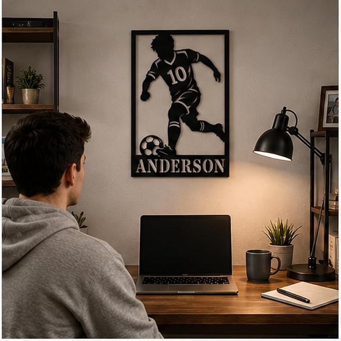 Custom Soccer Ball Metal Name Sign – Personalized Soccer Team Wall Art, Sports Name Decor, Gift for Football Players & Fans
