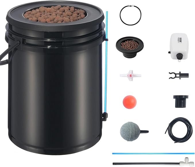 VEVOR DWC Hydroponics Grow System, Hydroponic Growing System with Top Drip Kit, 5-Gallon Deep Water Culture with Air Pump, Air Stone and Water Level Device for Leafy Vegetables(1 Bucket+Top Drip Kit)