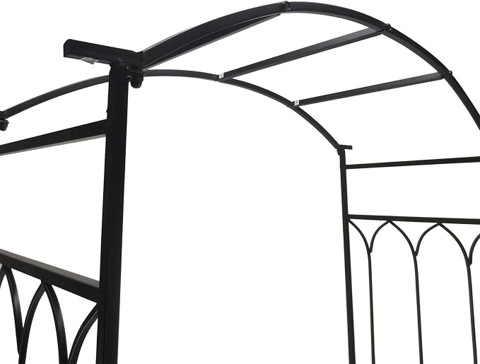 Outsunny Metal Trellis Arbor Arch for Climbing Plants with Garden Bench, Grow Grapes & Vines, Patio Decor & 2-Person Outdoor Steel Decorative Seating, 484 lbs. Weight Capacity, Black