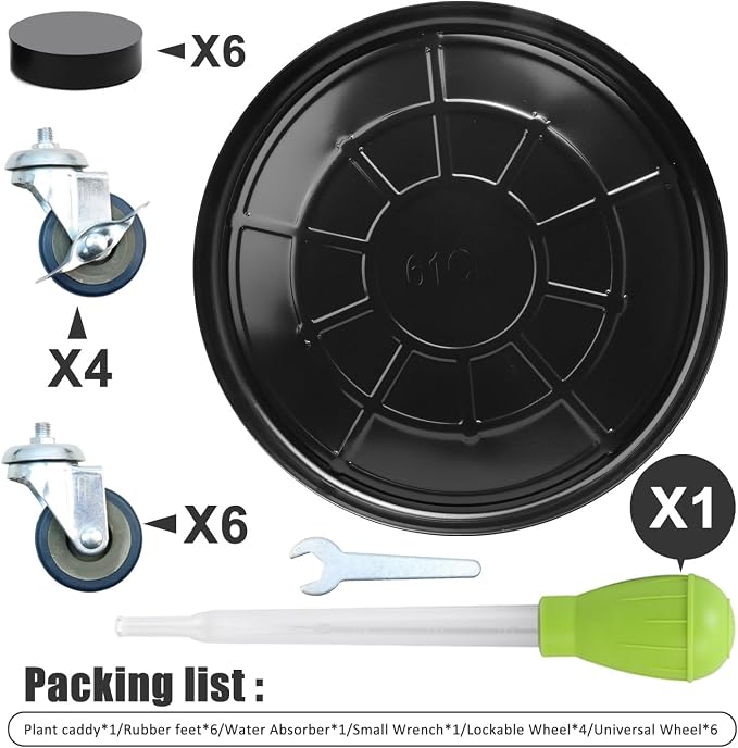 1 Pack 23 Inch Metal Plant Caddy With Lockable Wheels,Plant Stand Dolly for Heavy Planter,Wheeled Planter Saucer Tray,Rolling Plant Stand,Heavy-Duty Plant Caddy for Indoor and Outdoor(Black)