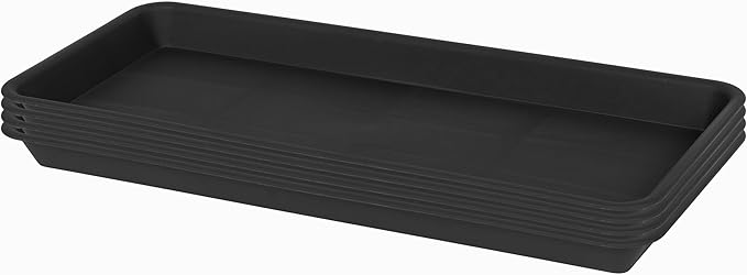 VUWEZ 4 Pack of Plastic Plant Tray Saucer Rectangular 16 inch, Plant Trays Saucers for Indoors Outdoor, Plant Water Drip Tray for Flower Pot Planter, Windowsill Plant Tray (7.0 X 16.1'', Black)