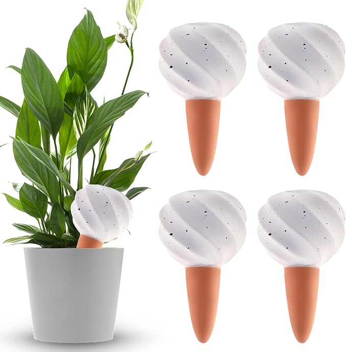 Kalolary 4PCS Plant Watering Globes Self Watering Stakes Terracotta Drip Water Stakes﻿ Irrigation Watering Bulbs for Pot, Indoor, Outdoor, Vacation ﻿(White Conch)