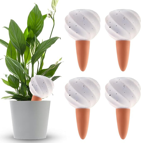Kalolary 4PCS Plant Watering Globes Self Watering Stakes Terracotta Drip Water Stakes﻿ Irrigation Watering Bulbs for Pot, Indoor, Outdoor, Vacation ﻿(White Conch)