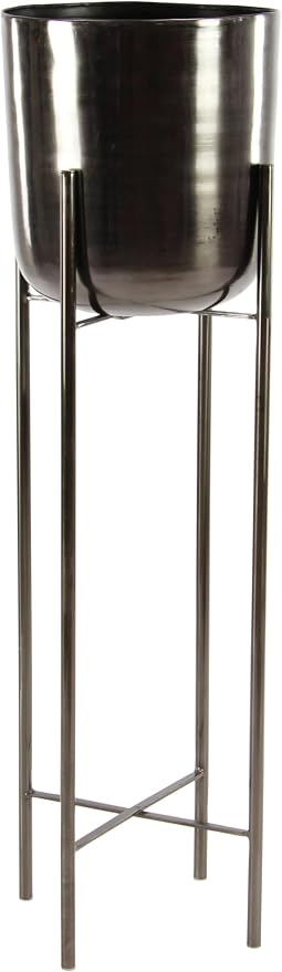 CosmoLiving by Cosmopolitan Metal Indoor Outdoor Planter Dome Large Planter Pot with Removable Stand, Set of 2 Planters 39", 46"H, Black