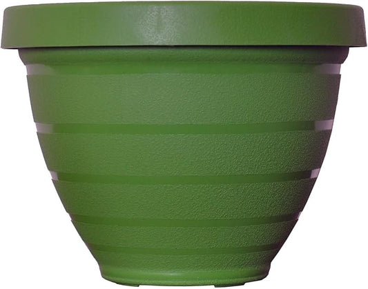 The HC Companies Rings Flower Planter - Self Watering Plant Pots for Herbs & More - Round Lightweight Outdoor & Indoor Planter (16" Dark Green, Pack of 1)
