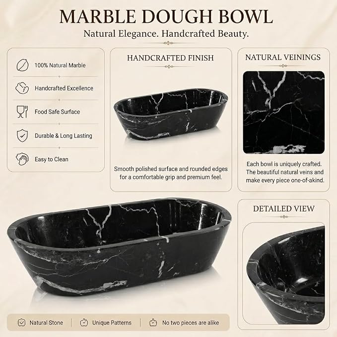 Radicaln Marble Dough Bowl 10" Inches Black Handmade Marble Bowl For Keys, Ideal Oval Bowl, Decorative Bowl and Candy Bowl For Entryway Table Décor