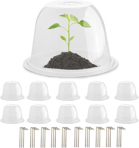 10" D × 6.7" H Plant Protectors from Animals, Garden Cloches for Seedlings Nursery Pots, Durable Humidity Domes with Ventilation Holes, Clear Plant Covers, Mini Greenhouse for Plants 10-Pack