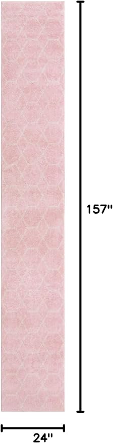 Unique Loom Trellis Frieze Collection Area Rug - Geometric (2' x 13' 1" Runner Light Pink/Ivory)