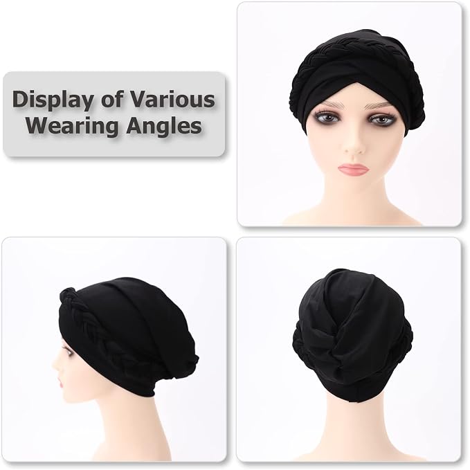 DRESHOW African Women Turban Caps Beanie Twist Headscarf Pre-Tied Twisted Braid Headwraps for Women Chemo Cancer Cap