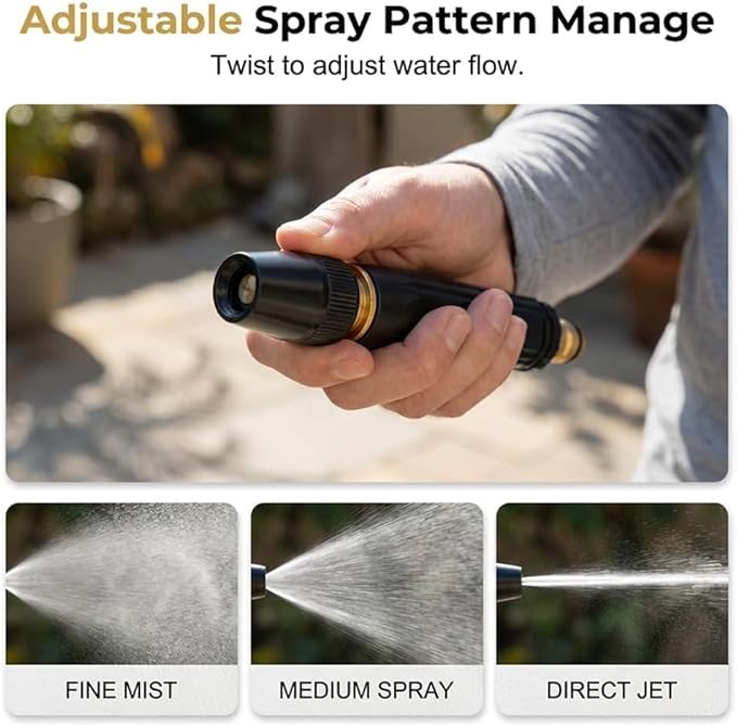 Heavy Duty Adjustable High Pressure Hose Nozzle Suitable for US water pipe sizes 8X Booster Car Wash Water Gun with Jet Mist Shower Spray, Copper Alloy Portable Power Washer for Garden Lawn Watering