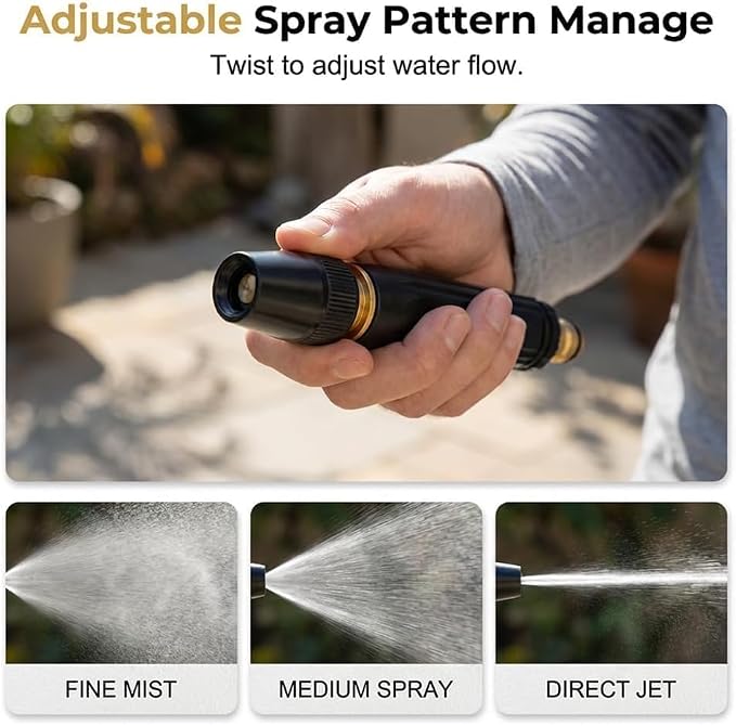 Heavy Duty Adjustable High Pressure Hose Nozzle Suitable for US water pipe sizes 8X Booster Car Wash Water Gun with Jet Mist Shower Spray, Copper Alloy Portable Power Washer for Garden Lawn Watering