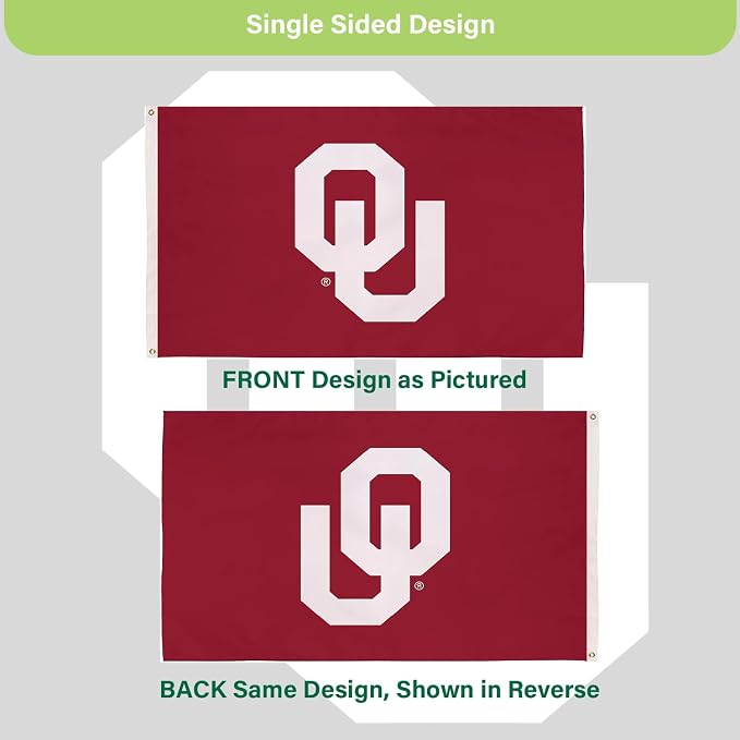 NCAA University of Oklahoma Flag with Grommets, 3'x5' Oklahoma Sooners Outdoor College Flags & Banners for Garden Patio Indoor Wall Décor