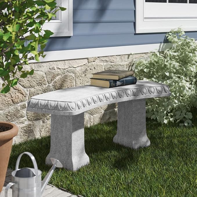 EMSCO Group Garden Bench Statue Resin Construction with Natural Granite Look Lightweight Decorative Indoor/Outdoor Bench 12 Inch Height