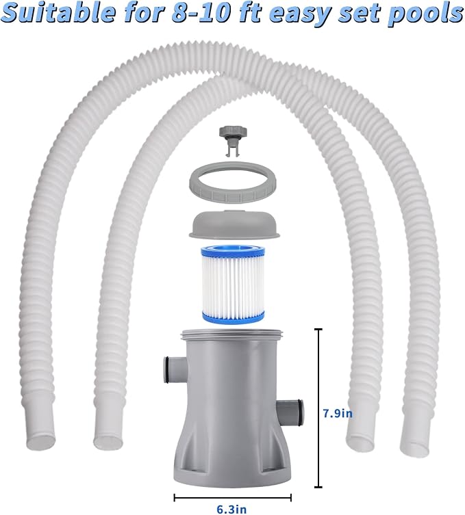 Filter Pump for Above Ground Pools, 330 GPH Filter for Inflatbale Pool, Flow Rate Pool Filter for Inflatable Swimming Pool Crystal Clear Filter Pump with 2 Filter Cartridges
