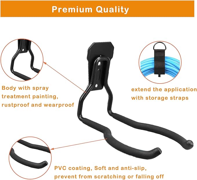 Garden Power Tool Hanger, Garage Wall Hooks, Weedeater Rack, String Trimmer Hanger, Utility Hooks for Garage Tool Organizers and Storage - Black, 4 Pcs