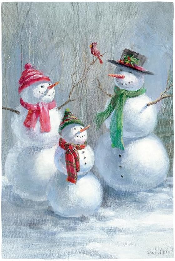 Evergreen Flag Snowman Family Lustre Garden Flag 12x18 Inches Double Sided | Christmas Garden Flag for Outside | Weather and Fade Resistant | Outdoor Flag For Yards and Gardens