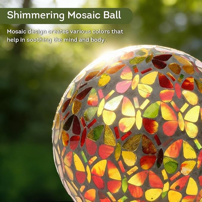 Lily's Home Colorful Mosaic Glass Gazing Ball, Designed with a Stunning Holographic Petal Mosaic Pattern to Bring Color to Any Home and Garden, Butterflies (10" Diameter)