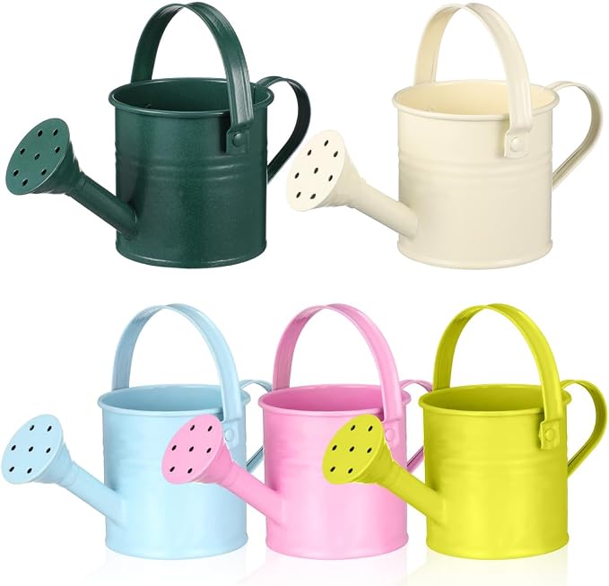 5pcs Mini Metal Watering Cans for Kids Small Galvanized Iron Watering Pot for Indoor Plants Succulents Decorative Vintage Style Flower Waterer for Home Craft Party Favors Housewarming