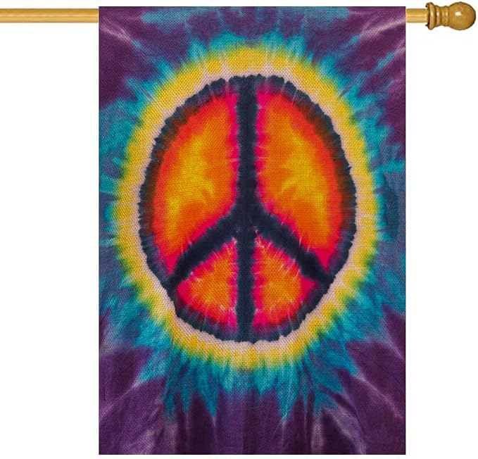 EMMTEEY World Peace Garden Flag Double Sided Burlap Decor 28X40 Inch Tie Dye Garden Flag Decorative Large Yard Flags for Outside