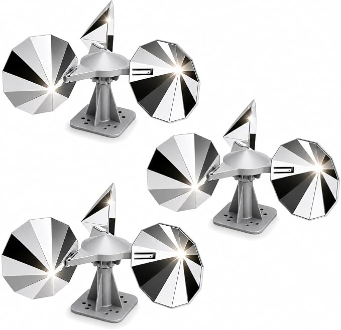 3 Pack Bird Scare Reflective Device, Wind Spinner with ABS Base | 3 Polygonal Double-Sided Chrome Blades, Outdoor Bird Reflectors for Pigeons, Woodpeckers and Sparrows, for Roof Garden Boat