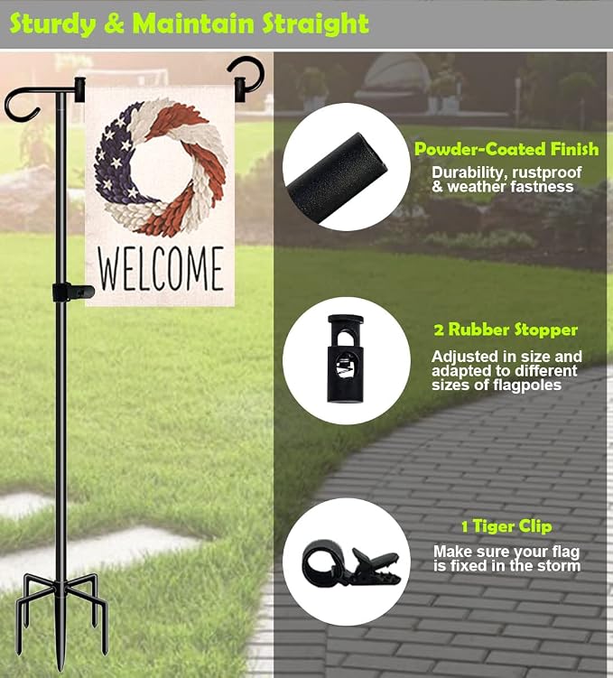 50-inch Outdoor Garden Flag Stand, Extra Tall Yard Flag Holder for Outside 12x18 Home Patio Decor, 2-Pack