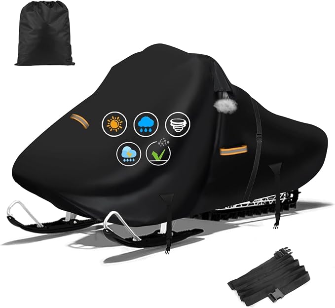420D Snowmobile Cover, 130" L x 51" W x 48" Heavy Duty Oxford Fabric, with Windproof Buckles Reflective Universal Snow Mobile Cover for Skidoo,Arctic Cat,Pro RMK,Yamaha,Lynx,Camso,CFMOTO