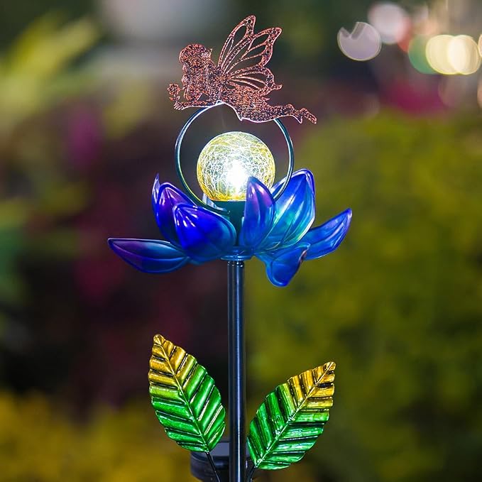 Solar Wind Spinners Outdoor, Fairy Solar Wind Spinner with Cracked Ball Lights,Garden Spinners for Yard, Garden, Patio, Lawn Decor
