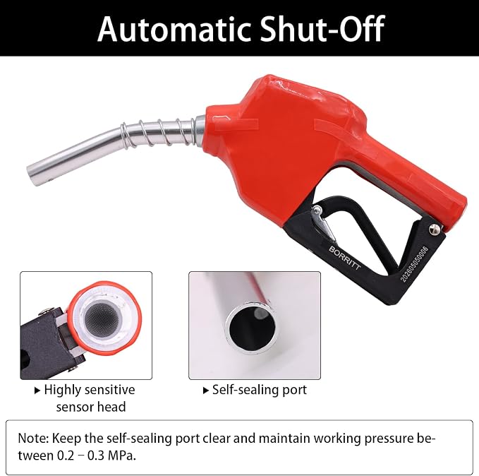 Red 3/4" Inch NPT Automatic Shut-Off Fuel Nozzles Three Notch Hold Open Clip With Filter 13/16"Spout Max Flow Rate 16 GPM Perfect For Gas Stations,Transportation for diesel,gasoline,kerosen