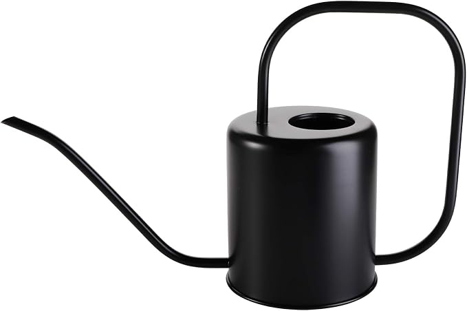 Fasmov 51 Oz Stainless Steel Watering Can Modern Style Watering Pot, Watering Can with Long Spout for Easy Pour, Water Outdoor Garden, Indoor Plant (Black)