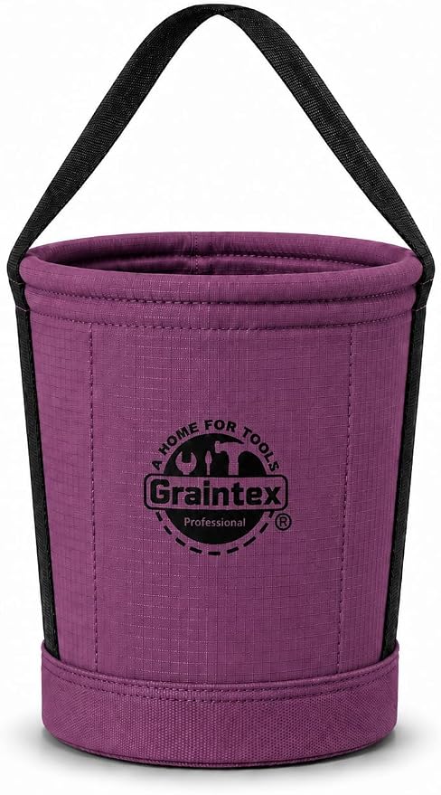 Graintex Tapered Canvas Bucket 12"x10"x15", Utility Tool Bucket 16 Inside Pockets, Reinforced Base & Carry Handle, Ripstop Canvas, Multi-Purpose Bag for Jobsite & Home Use for Tool Storage Solutions