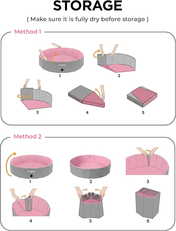 Furrybaby Foldable Dog Pool Non-Slip Hard Bath Tub Indoor Outdoor Pets Kids | Collapsible rigid dog pool with non-slip PVC, durable hard plastic tub, portable indoor & outdoor use for pets and kids, pink