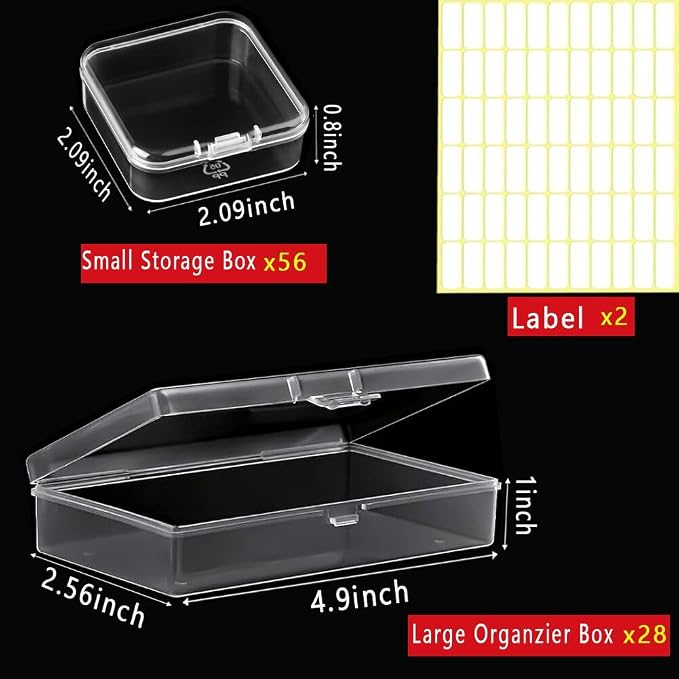 Bead Storage Box,84pcs Transparent Plastic Storage Containers Different Sizes, Crayon Box, Small Item Management Box And Labels,DIY Jewelry Craft Nails, Bracelets, Jewelry, Diamonds, Pens,4.9x2.56x1