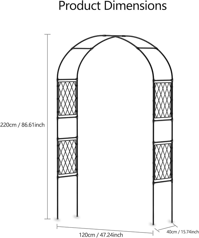 Metal Garden Arbor, 86.6" x 47" Garden Arch Trellis, for Wedding Arch Frame, Climbing Plants, Decorative Archway, Patio, Backyard, Patio, Lawn, Pathway, Seaside, Black
