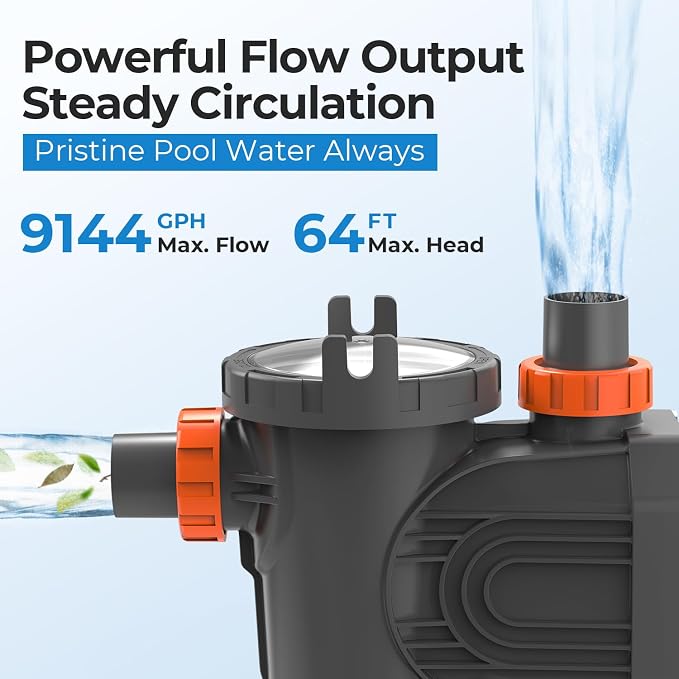 1.8HP Energy Efficient Variable Speed Pool Pump for Inground Pools 220v | Permanent Magnet Motor for Energy Savings, up to 9114 GPH High Flow, Quiet Self-Priming Pump with Timer and Filter Basket