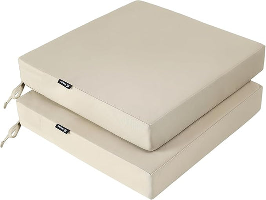 Favoyard Patio Chair Cushions 19 x 19 x 3 Inch Waterproof Outdoor Seat Cushions for Patio Furniture 3-Year Color Fastness Garden Sofa Couch Chair Pads with Handle & Adjustable Straps Set of 2, Beige