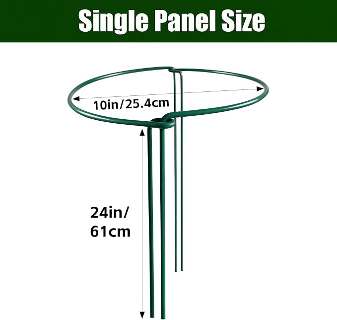 Thealyn 10 Pack Plant Support Stakes, 10" W x 24" H Metal Peony Cages and Supports, Rustproof Half Round Garden Plant Stakes for Indoor Outdoor Plants, Hydrangea, Rose, Tomato, Monstera