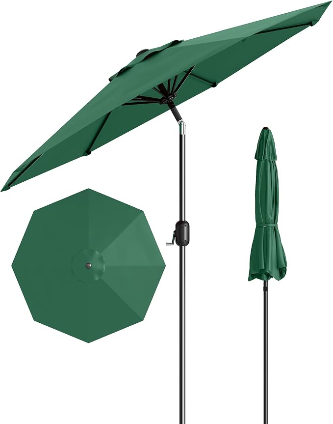 GarveeLife Outdoor Patio Umbrella, Table Market Umbrella with Push Button Tilt and Crank, 8 Sturdy Ribs UV Protection Waterproof for Garden, Deck, Backyard, Pool