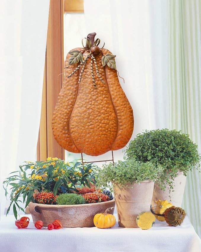 30"H Metal Pumpkin Yard Stake Outdoor Fall Decor Rustic Pumpkin Garden Stake Autumn Yard Sign Pumpkin Lawn Ornaments for Porch Garden Home Patio Harvest Thanksgiving Halloween Decorations