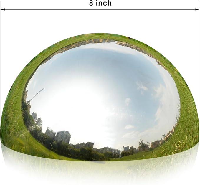 Gazing Ball Garden Mirror Globe, 8 Inch Polished Hollow Ornament Sphere | Stainless Steel Floating Reflective Hemisphere for Home Outdoor Pond Housewarming Swimming Pool Decoration, Silver