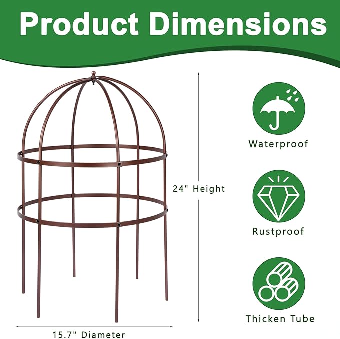 2 Pcs Jardin Bird Cage Plant Support 24" H Large Sturdy Grow-Through Flower Support Peony Cage Climbing Plant Support Trellis Sculptural Garden Decor for Perennial Flowers (Vintage Gold)