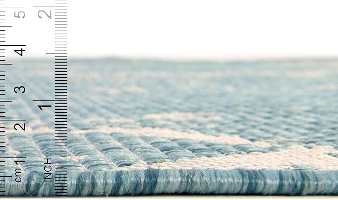 Unique Loom Outdoor Bohemian Collection Area Rug - Anthro (7' 1" Square, Light Aqua/ Ivory)