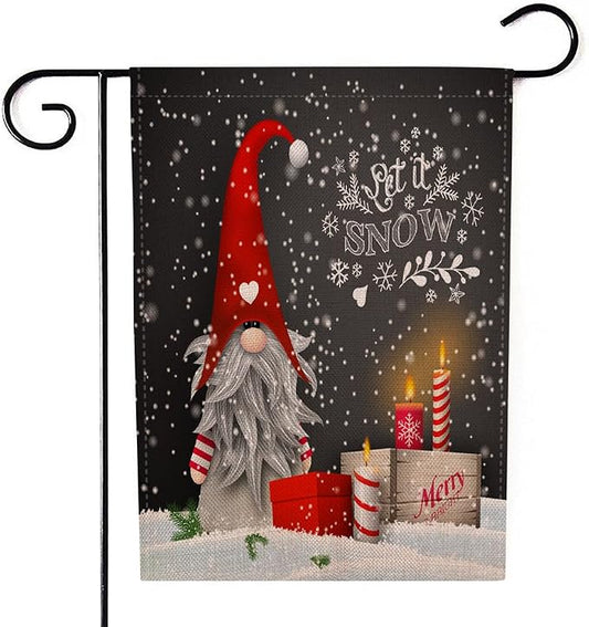 EMMTEEY Let It Snow Garden Flag Cute Gnome Let It Snow Burlap Garden Flags 12.5X18 Small Yard Flags Double Sided Winter Garden Flag Garden Flags for Outside for Winter Christmas Decoration