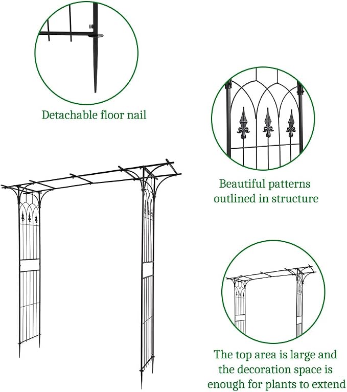 Garden Arch Trellis for Climbing Plants Outdoor, Metal Arch Frame Garden Arbors and Arches, Outdoor Archway Metal Arch Backdrop Stand for Flower Vines Wedding Bridal Birthday Party Decoration