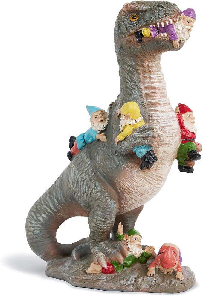 12-Inch Dinosaur Garden Gnome Statue, Outdoor Garden Decor | Funny Patio and Lawn Decoration, Gardening Gift for Women and Housewarming Present