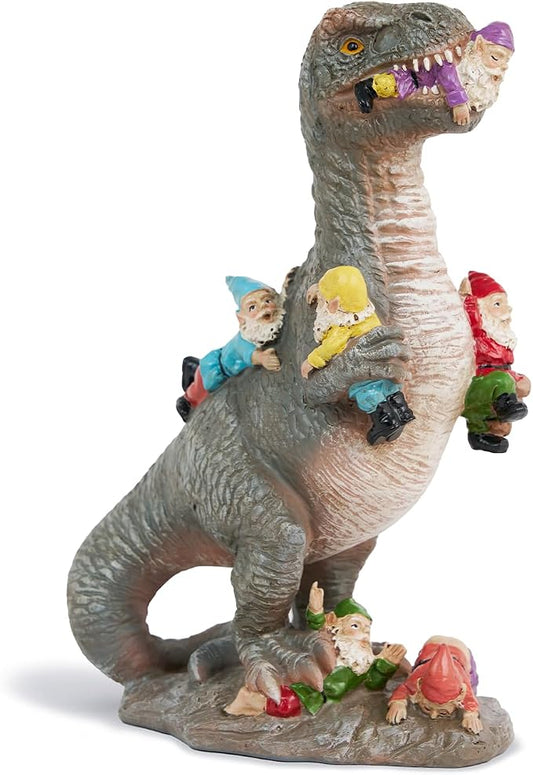 12-Inch Dinosaur Garden Gnome Statue, Outdoor Garden Decor | Funny Patio and Lawn Decoration, Gardening Gift for Women and Housewarming Present