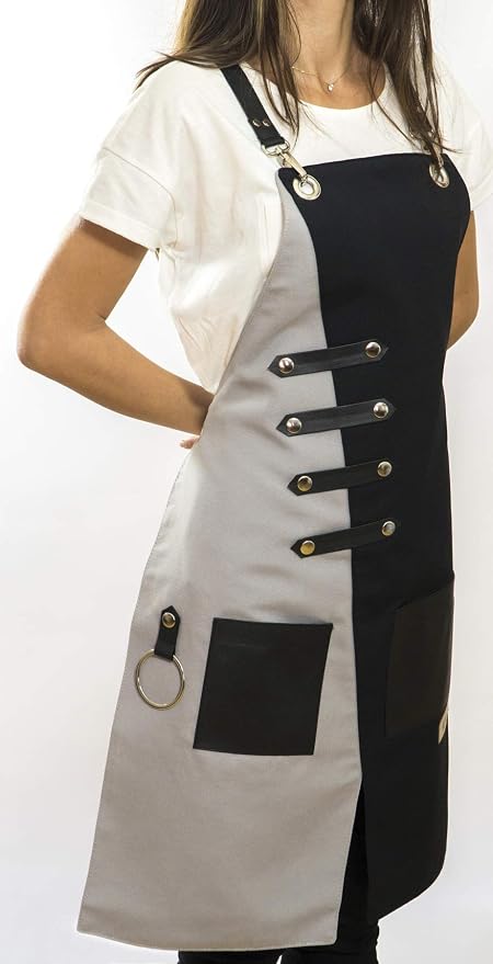 MONAPRON Apron for Women and Men Waterproof Canvas Extra Pocket for Chef Barista Gardening BBQ Grilling Crossback Unisex